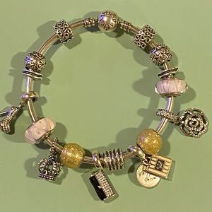 PANDORA bangle bracelet with all retired charms.